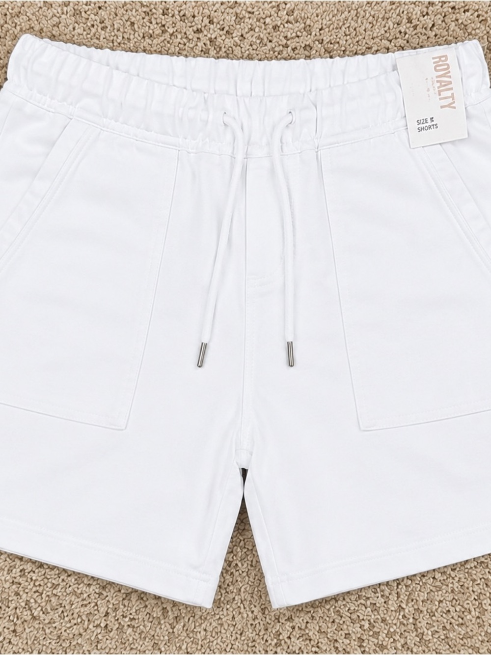 Royalty For Me Women's White Drawstring Pocket Athletic Shorts